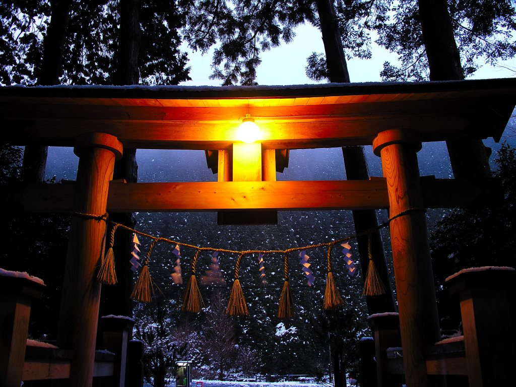 青玉神社の鳥居と雪明り
