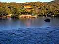 The roof of the Kinkakuji Temple which snow has solved