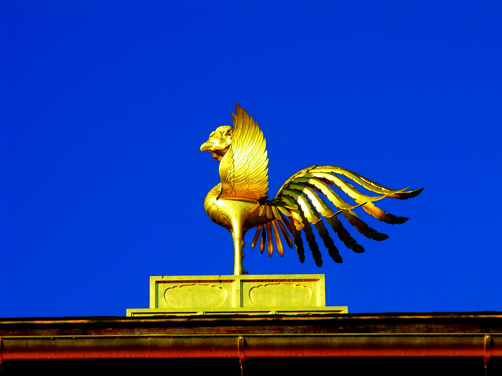 The phoenix and blue sky of gold leaf