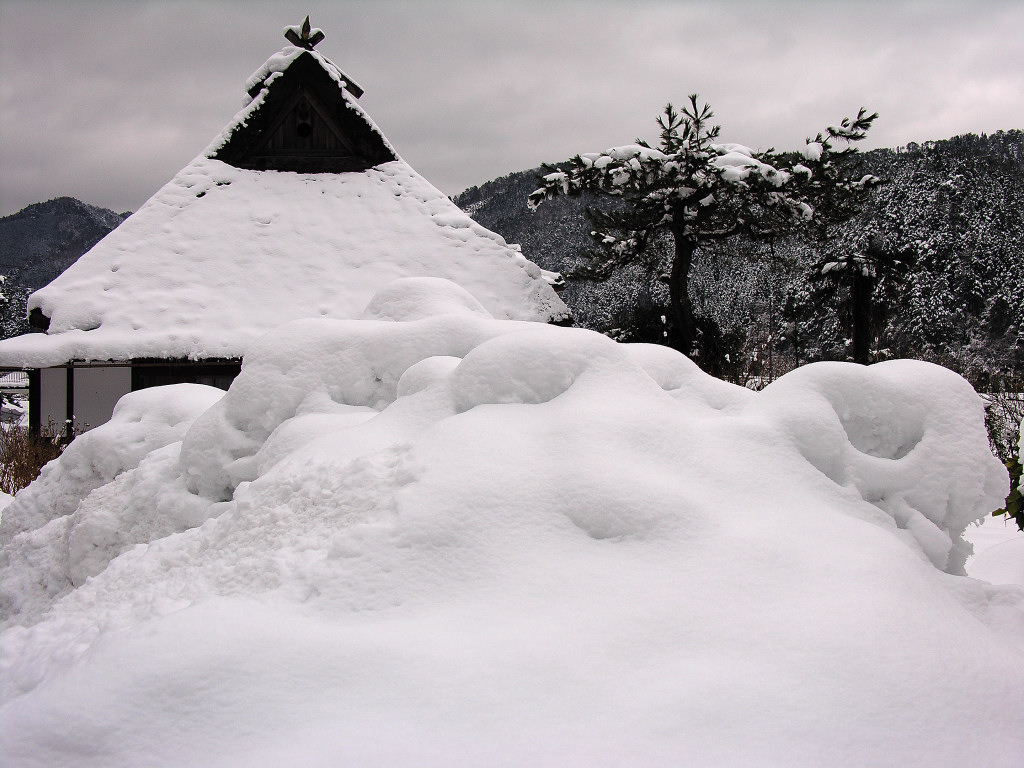 Snow-covered landscape of the village of the Miyama thatch